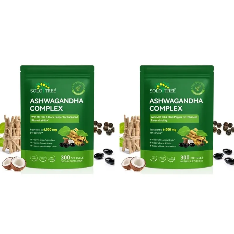 Solo Tree Ashwagandha Complex Softgels Supports Stress Relief Calm Mental Clarity Focus with MCT Oil & Black Pepper 300 Softgels — image 8