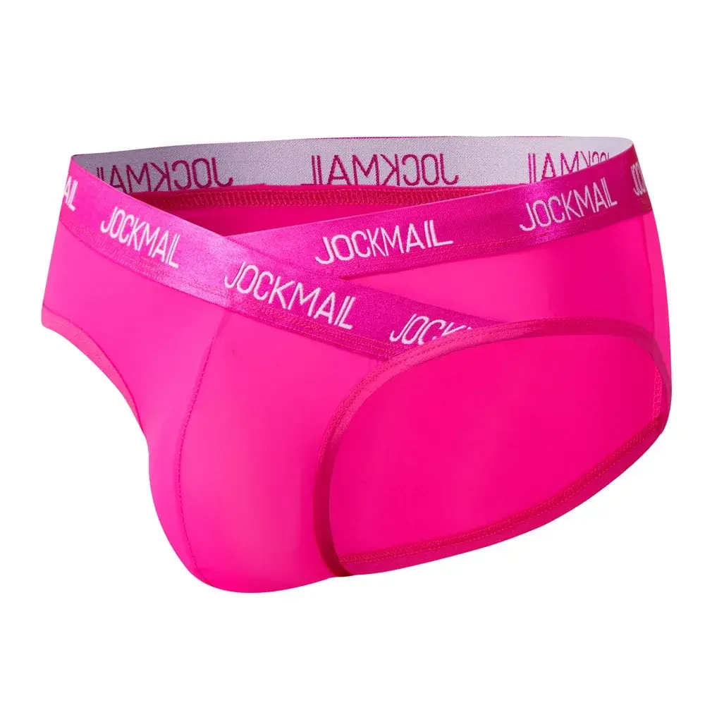 Jockmail Intimo da uomo Vita bassa Lettera sexy Sport traspirante Estate Slip in seta di ghiaccio Borsa grande in nylon Tinta unita Mutandine da uomo — image 25