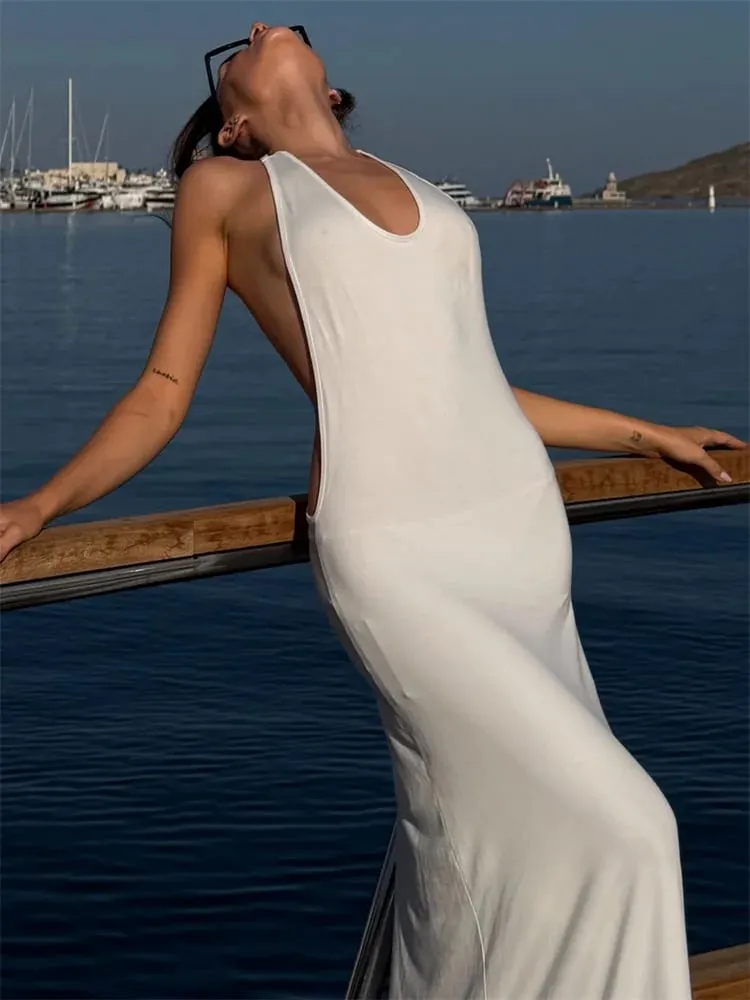 Tossy Kvinnor Grimma Rygglös Bodycon Maxiklänning Öppen rygg Spaghetti Rem Guld Ring Afton Festklänning Sommar Strand Lång Klänning — image 7