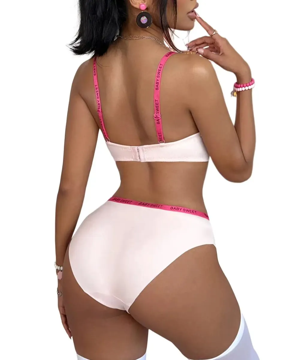 Solid Seamless Women's Underwear Set Letter Trim Push Up Bra Comfortable Underwire Support Casual Daily Lingerie Set — image 4