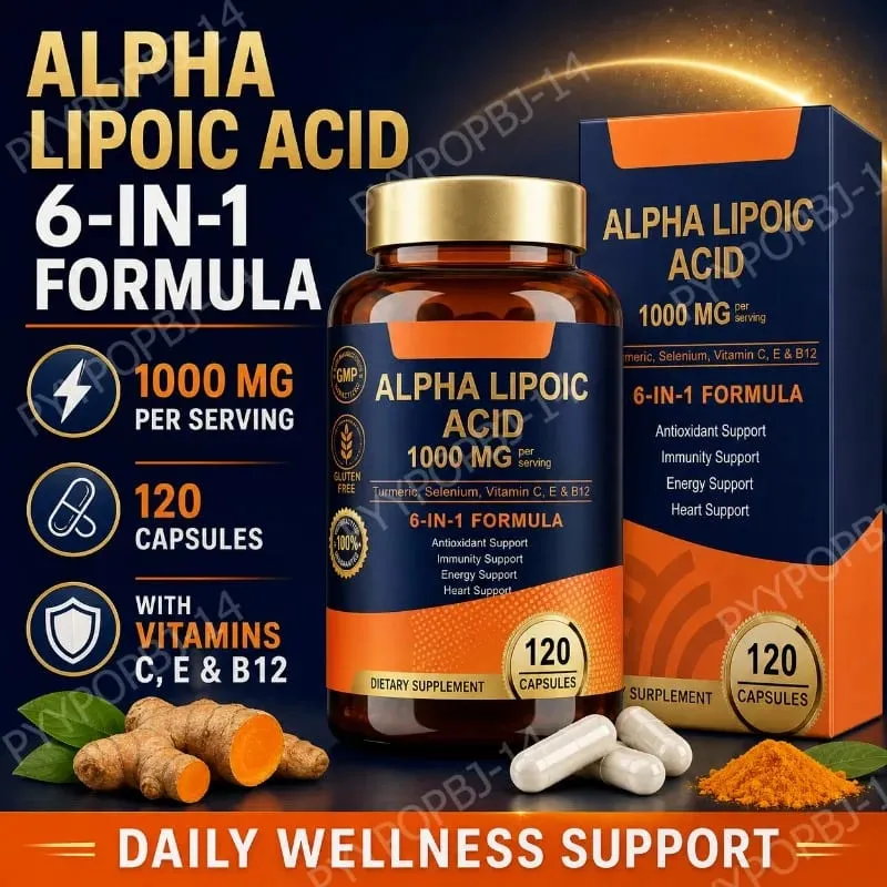 Alpha Lipoic Acid 6-in-1 Formula 1000mg Turmeric Selenium Vitamins C E B12 120 Veggie Capsules for Daily Wellness Support — image 1