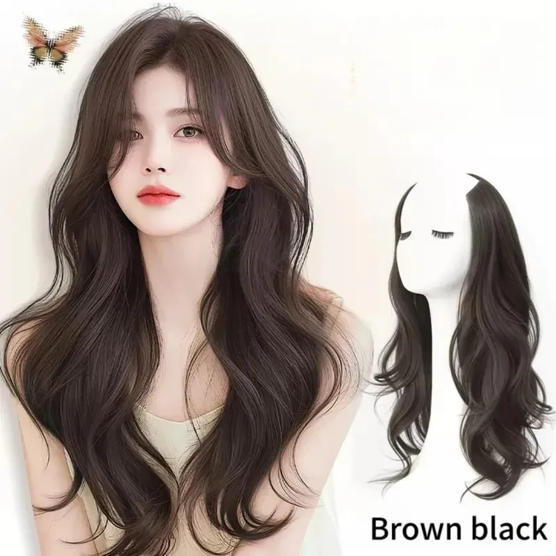Synthetic Women Long Curly Invisible Seamless V-shaped Wig Simulated Increase Volume Fluffy High-level One-piece Hair Extension