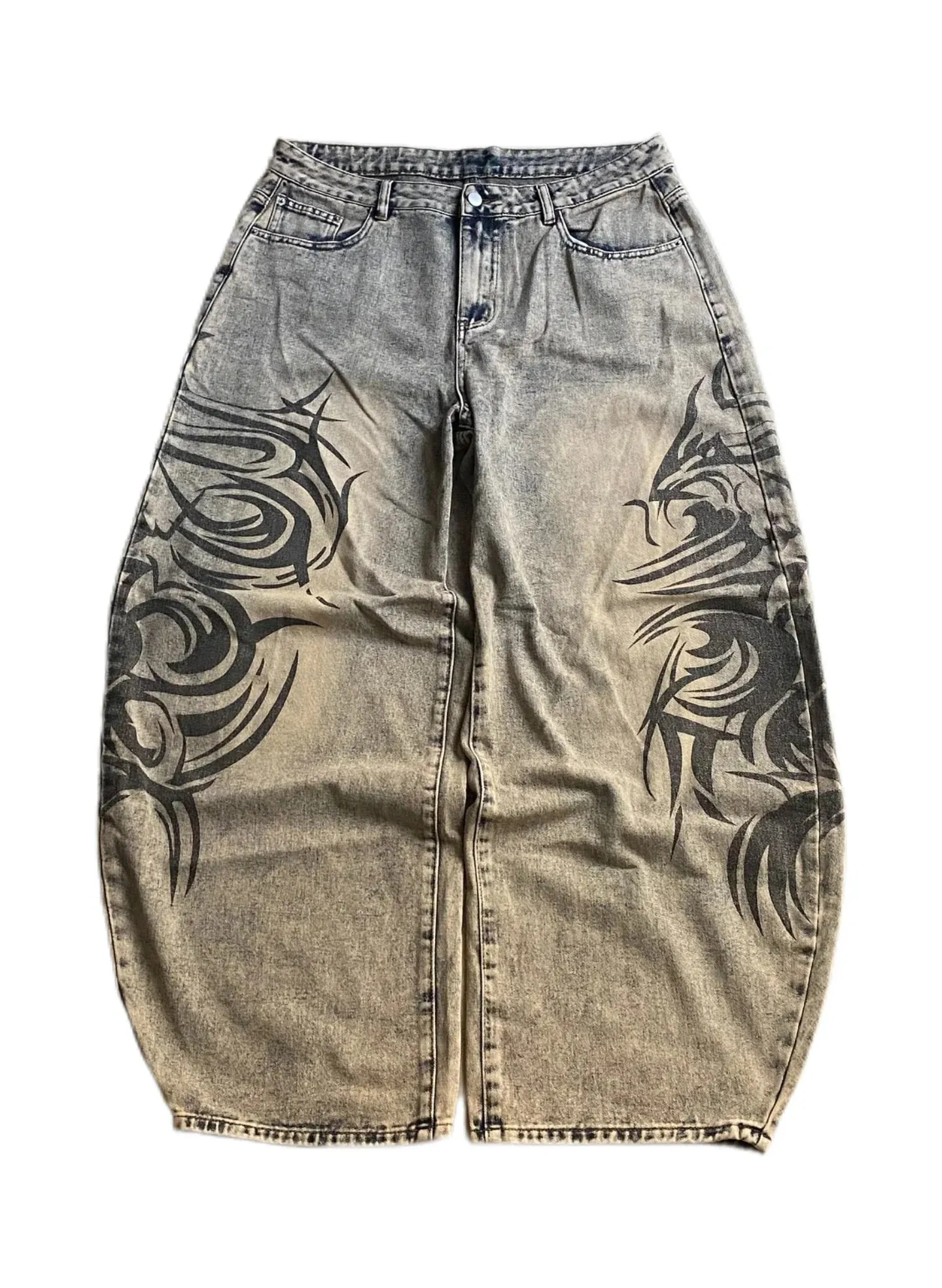 American Y2K New Grey Printing Baggy Jeans Men Women High Street Vintage Hip Hop Harajuku Casual Joker Couple Wide-leg Pants — image 8