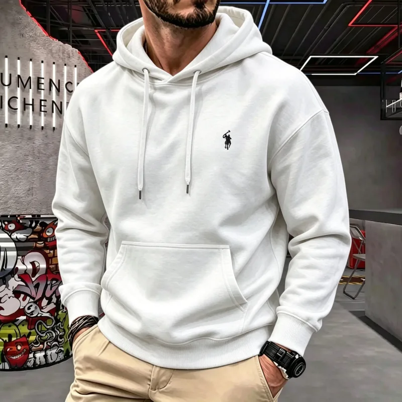 Haut de gamme pour hommes à capuche à manches longues 2026 automne-hiver luxueux à la mode cheval broderie haut de golf sweat à capuche décontracté vêtements pour hommes — image 2