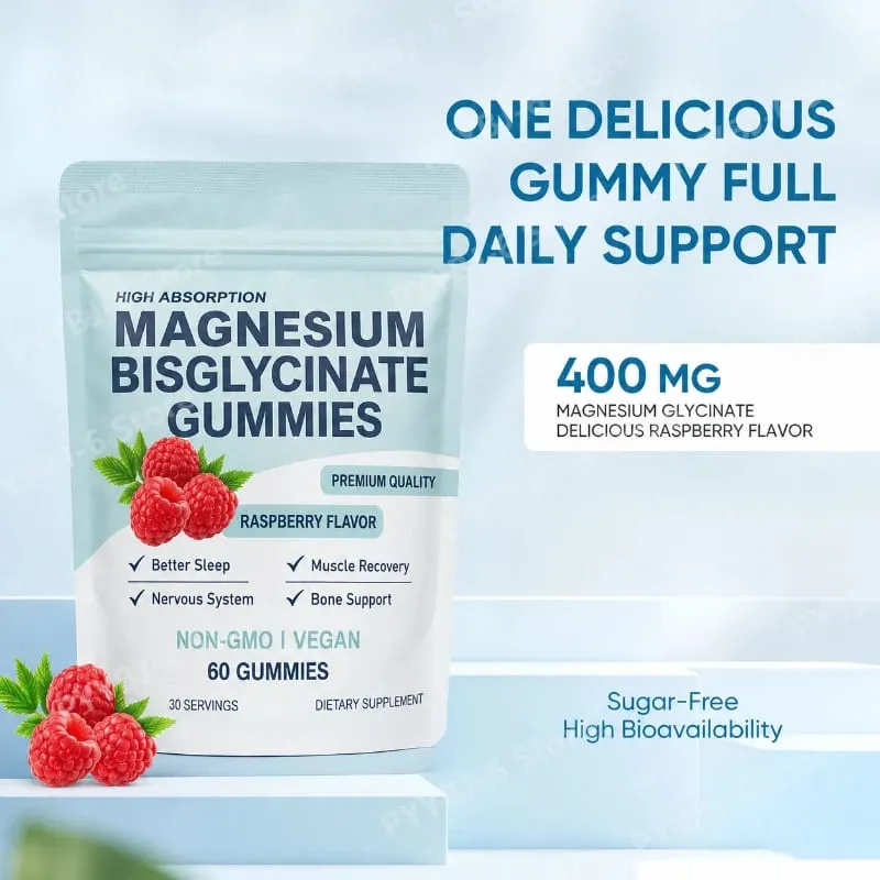 High Absorption Magnesium Bisglycinate Gummies Vegan Raspberry Flavor 60 Count Support Muscle Bone Health Non GMO Gluten Free — image 6