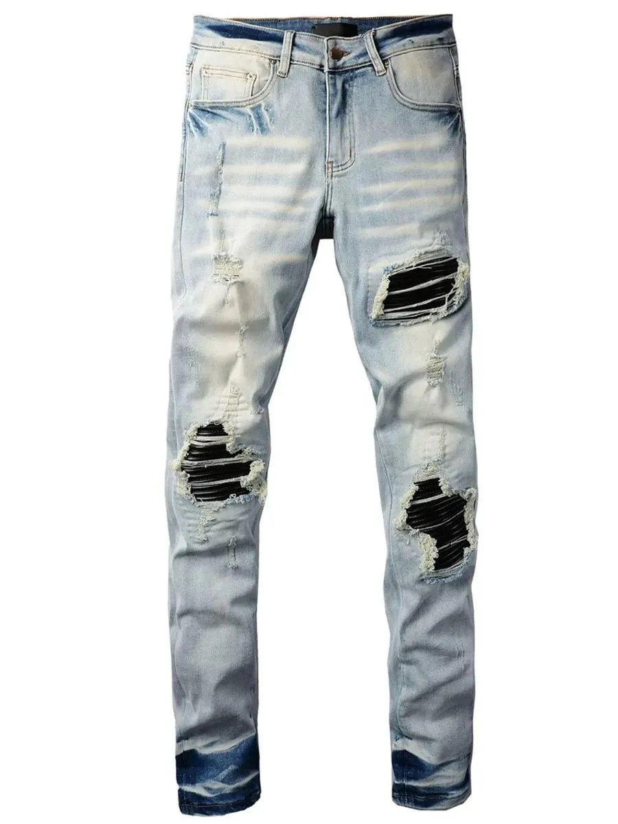 American Street Hip-hop Trend Ripped Hole High Street Small Foot Slim fit Tight Fitting Men's Jeans — image 3