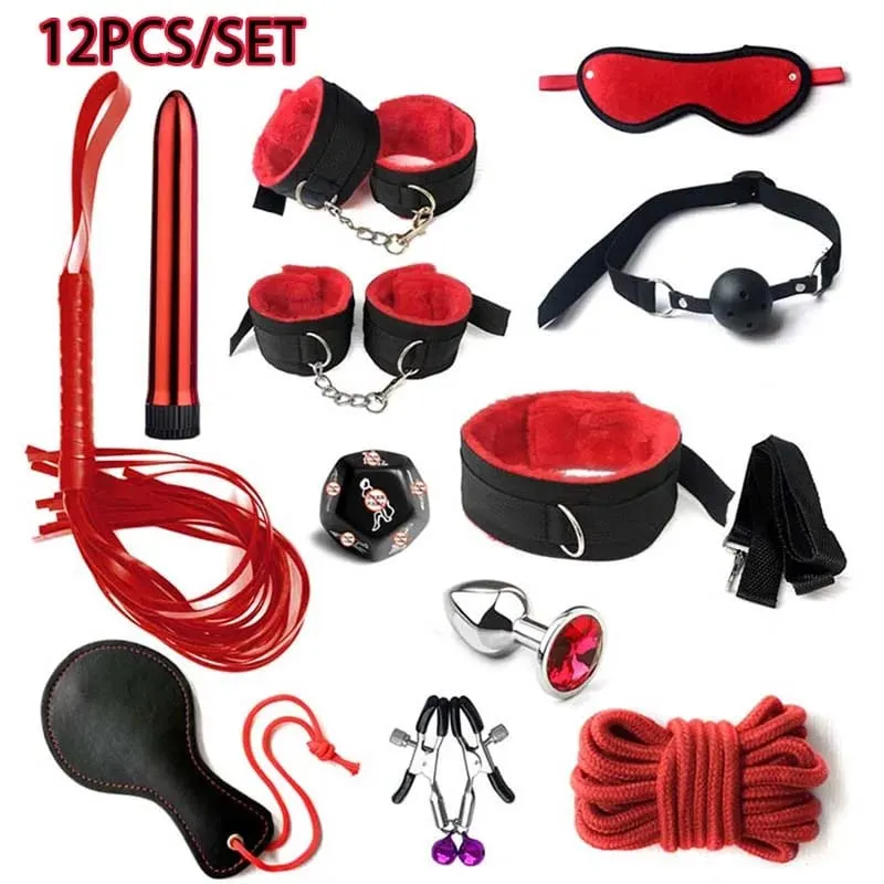Erotic BDSM Kits for Couples - Sex Bondage Set with Handcuffs Gag Whip Nipple Clamps Anal Butt Plug Tail - Adult Toys for Women — image 2