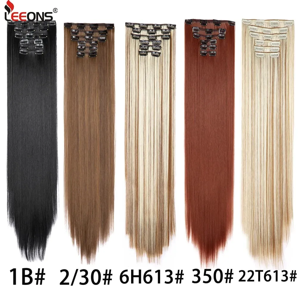 6Pcs/Set 16 Clips In Hair Extensions Black Brown Straight Synthetic Hairpieces 30Inch Thick Hair Extension For Girls Daily Use — image 3