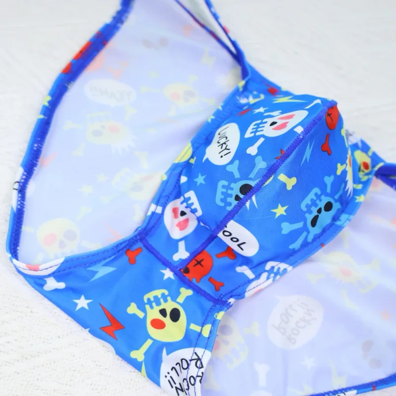 Cuecas masculinas de cintura baixa com bolsa grande e estampa de caveira, tecido elástico confortável para uso diário