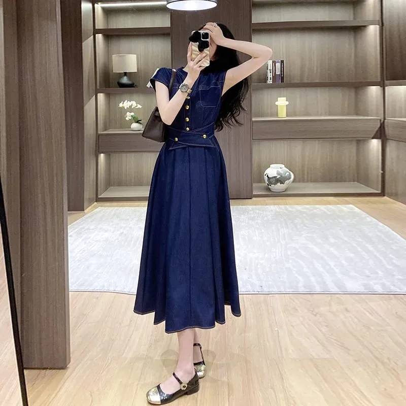 Sleeveless Denim Dress 2026 Summer Short Sleeve Women Dress Slim A-line Casual Commute Dresses — image 2