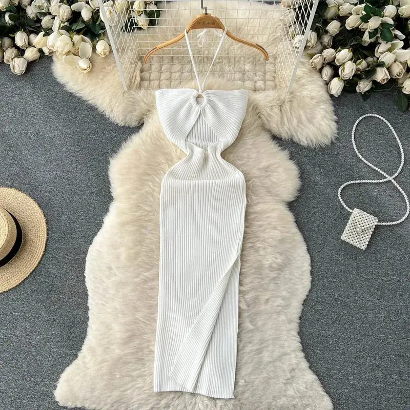 Yuoomuoo chique moda sexy pacote quadris divisão malha vestido de verão 2025 feminino magro elástico bodycon vestido de festa streetwear outfit — image 9