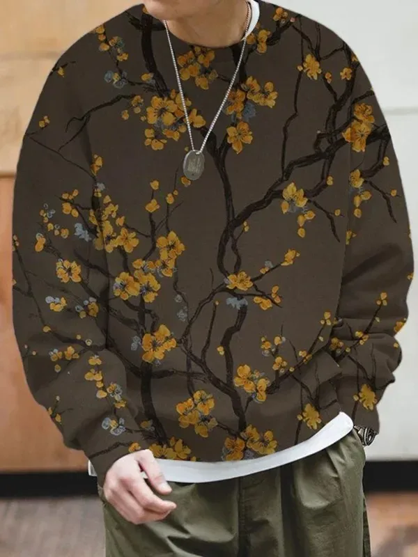 Djurkatttröjor för män Långärmad tröja O-halsmode Cool dagligen 3D-tryckta japanska konsttryck Casual sweatshirts