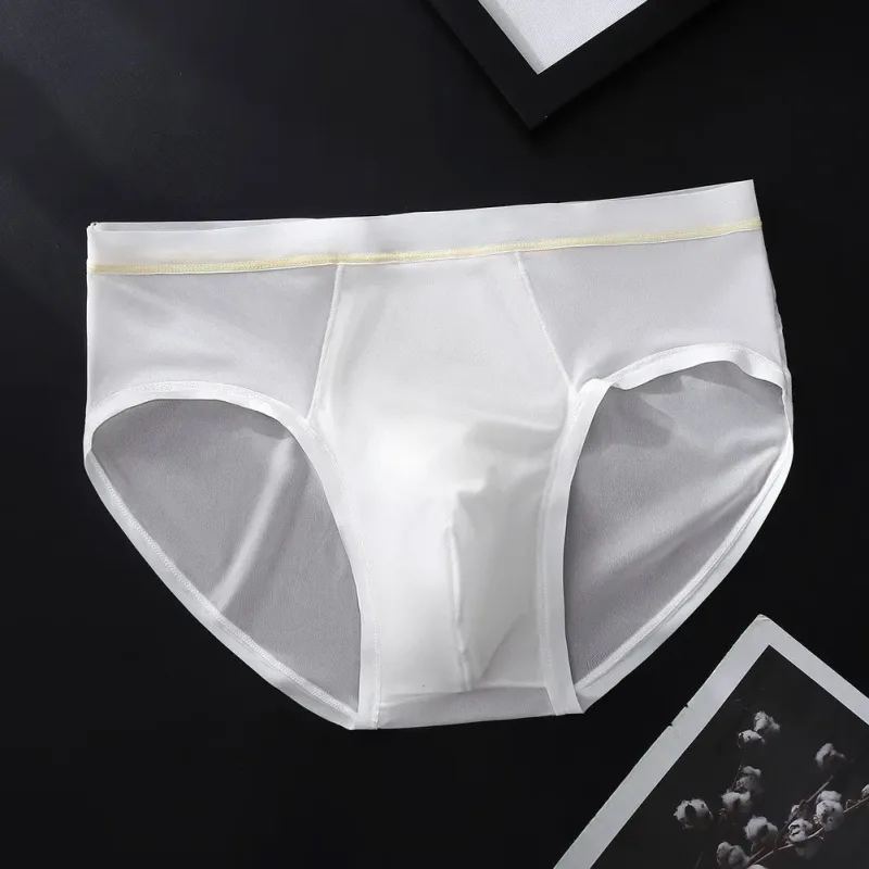 Men's Seamless Ice Silk Briefs Underwear Bulge Pouch Solid Breathable Panties Sexy U Convex Pouch Lingerie Underpants — image 3