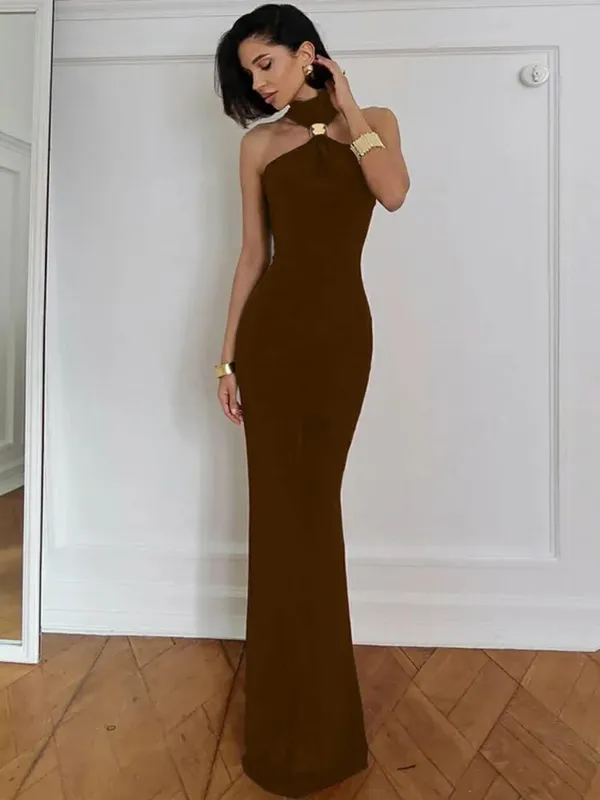 Balitops anel de ouro gola alta maxi tanque vestido feminino verão novo fino ajuste vestido feminino sem mangas volta dividir bodycon vestido longo — image 6