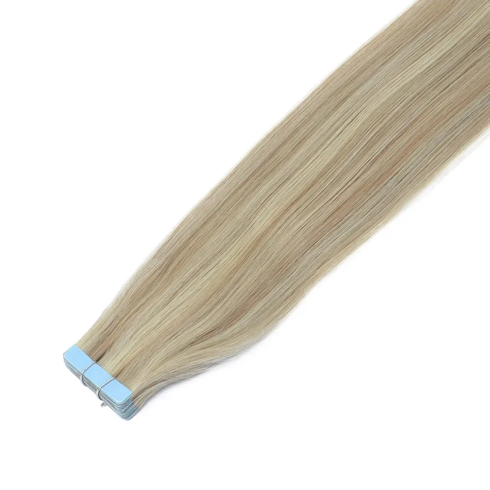 Tape in Hair Extensions Human Hair Blonde Seamless Tape Hair Extensions 4x0.8cm Skin Weft PU Tape On Hair 20PCS 12"-22"