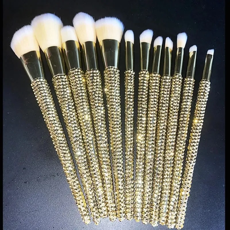 Diamond-studded Makeup Brushes 12Pcs/set Gems Makeup Beauty Tools Full Diamond Loose Powder Foundation Concealer Brush Bling — image 5
