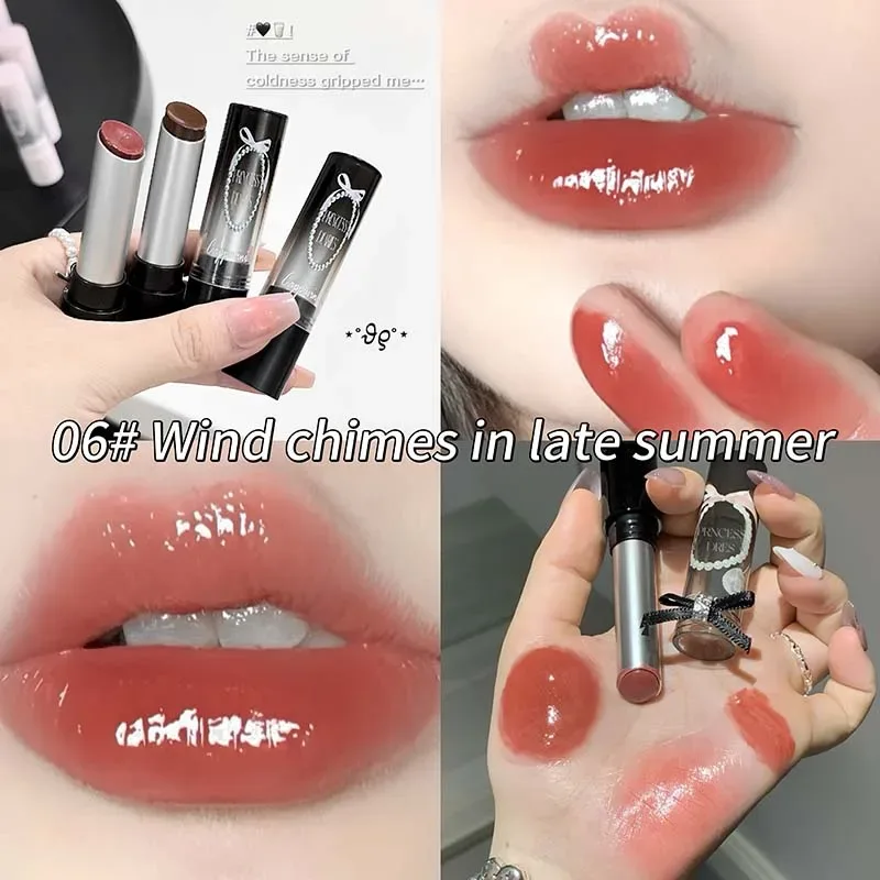 Kaca Cermin Kristal Merah Jambu Pepejal Lip Gloss Tiub Bulat Gincu Air Ringan Jeli Jelas Sapuan Bibir Coklat Bogel Pelembap Bibir — image 12