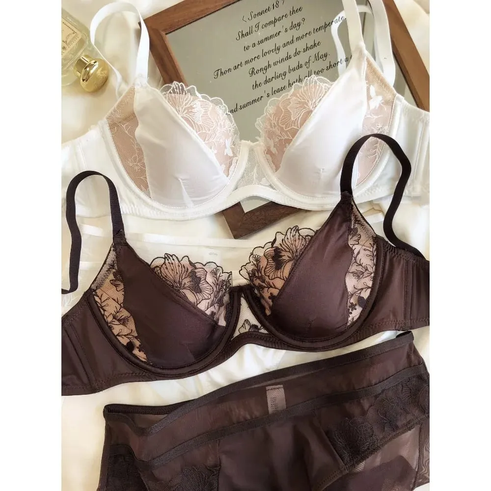 الفرنسية الرجعية اللون كتلة الدانتيل الصدرية مجموعة لينة Underwire الحد الأدنى رقيقة كأس رفع دعم مجموعة الملابس الداخلية النساء حجم 34-40ABC — image 2