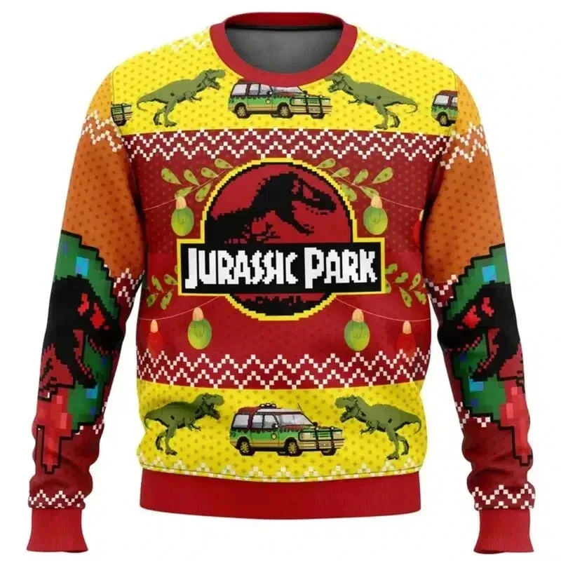 Jurassic Park Dinossauros Feliz Natal Roupas Presentes Suéteres de Papai Noel Moletons masculinos e femininos 3D Festa de outono e inverno — image 6