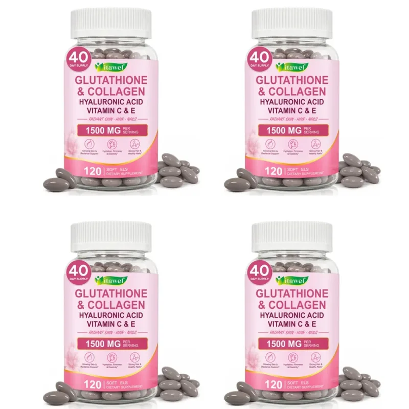 Itawel Collagen Glutathione Softgels Hyaluronic Acid Vitamins C E For Skin Hair Nails Radiance & Beauty Support Adult 120 Count