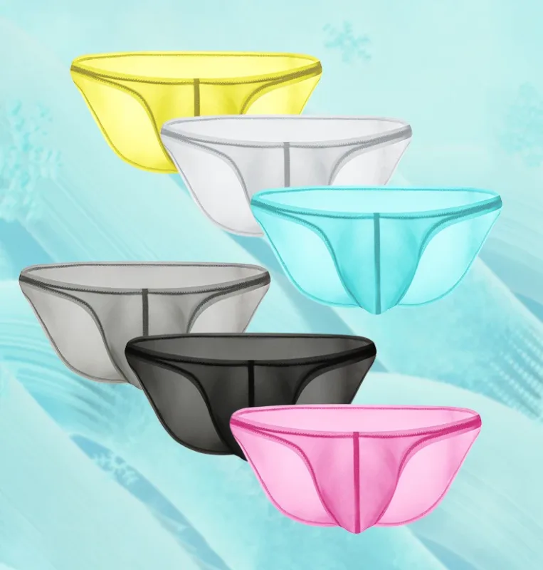 Men's Underwear Delicate Ice Silk Transparent Triangle Panties Personality Low Waist Briefs — image 4