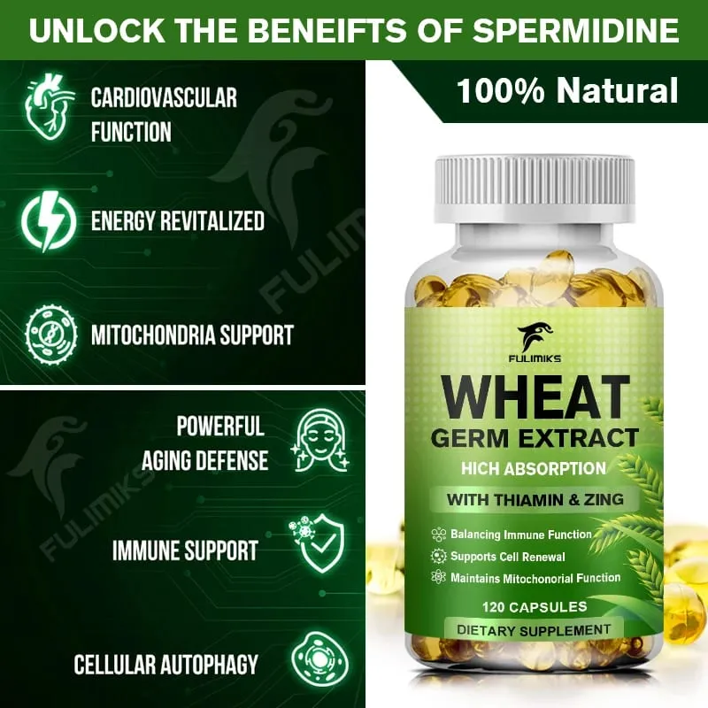 Spermidine 13mg Supplement Fermented Wheat Germ Extract Promotes Cellular renewal Anti-Aging Hair Growth & Immune Health