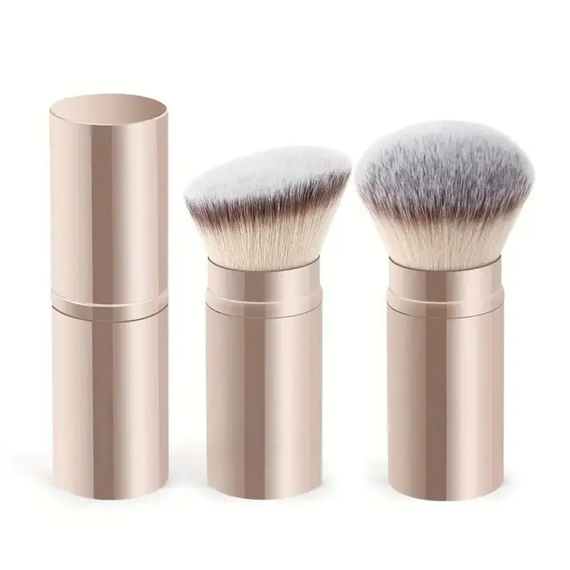 2Pcs Portable Foundation Makeup Brush with Lid Retractable Round Head Oblique Brushes Face Concealer Blush Brush Makeup Tools