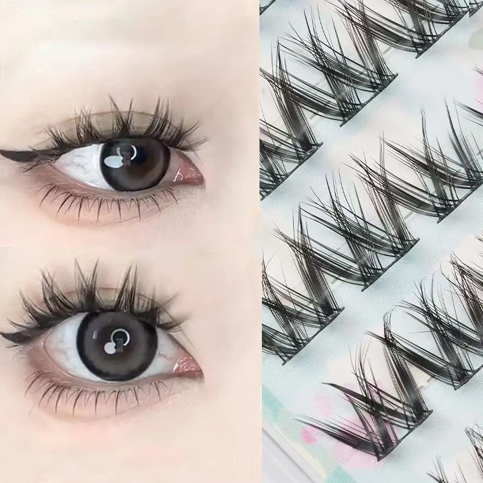 Light Matte Fiber W-Shape Fluffy Cluster Lashes 10 Rows 60 Uncut Clusters Natural DIY Anime Eye Makeup Lashes for Daily Office — image 5