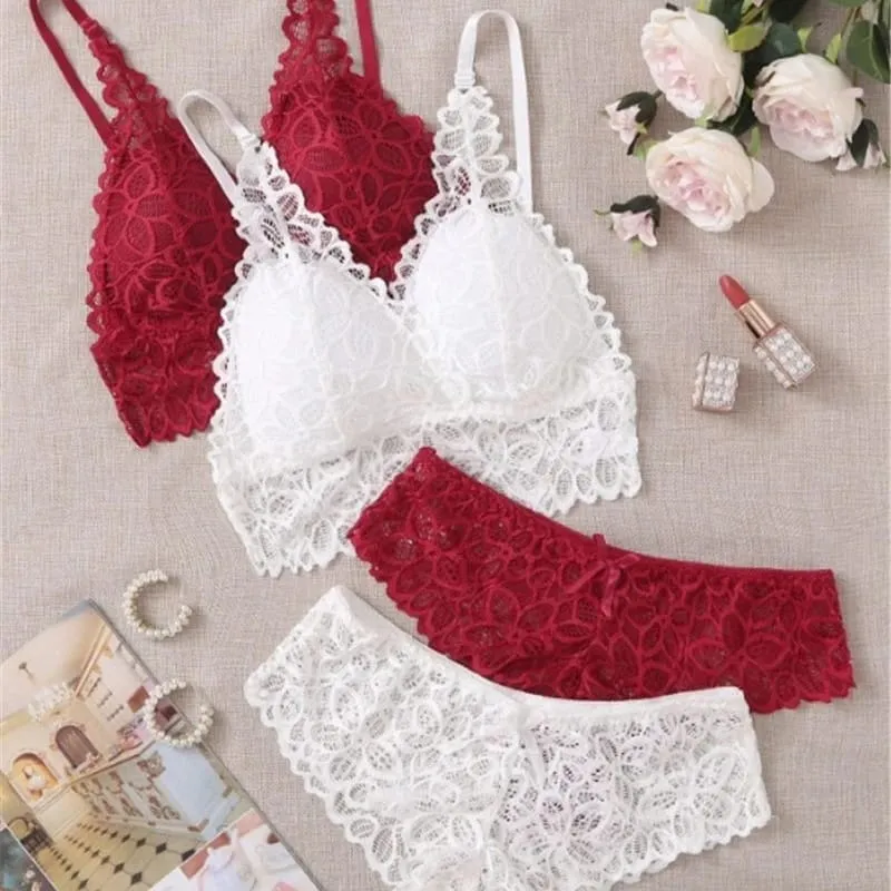 Sexy Lace Women's Underwear Set Seamless Wire-Free Hollow Out Bra and Panty with Embroidery Intimate Lingerie for Women — image 4