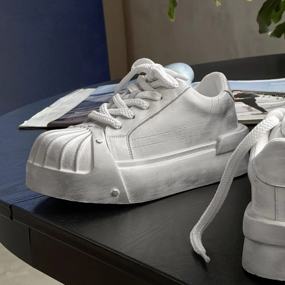 Women Men Sneakers Low-top Shell-head PU Leather Thick-soled Heightening Unisex Leisure Trendy Retro Shoes Men Chunky Trainers — image 3