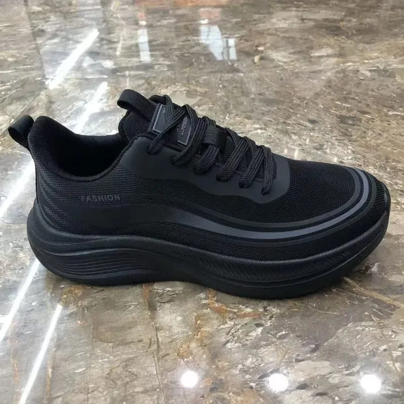 Men Breathable Mesh Sneakers Lace‑up Thick Platform Sole Lightweight Walking Shoes Outdoor Non‑slip Casual Sports Footwear — image 4