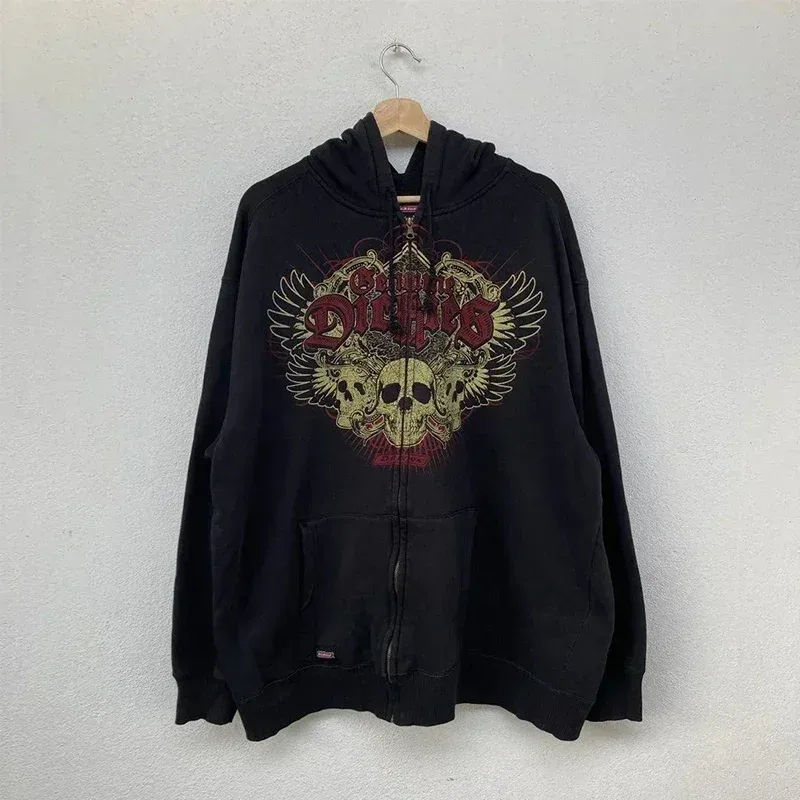 Mens Zip Up Hoodie Azul Escuro Asas Imprimir Gráfico Exclusivo Y2K Streetwear Americano Urbano Pulôver Roupas Juvenis Moletom Com Capuz — image 9