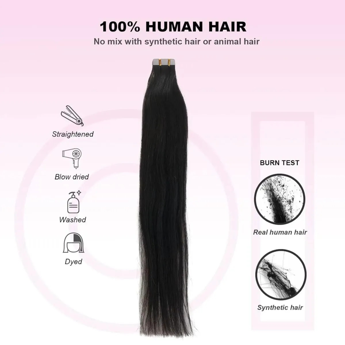 Straight Tape In Hair Extensions Natural Black 26 Inch Adhesive Invisible Brazilian Remy 100% Human Hair Tape Ins 50G/20Pcs/Pack — image 3
