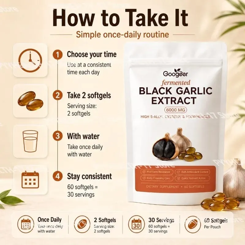 Googeer Fermented Black Garlic Extract 6000MG Softgels Antioxidant Immune Support S-Allyl Cysteine Men Women 60 Softgels 60 Days