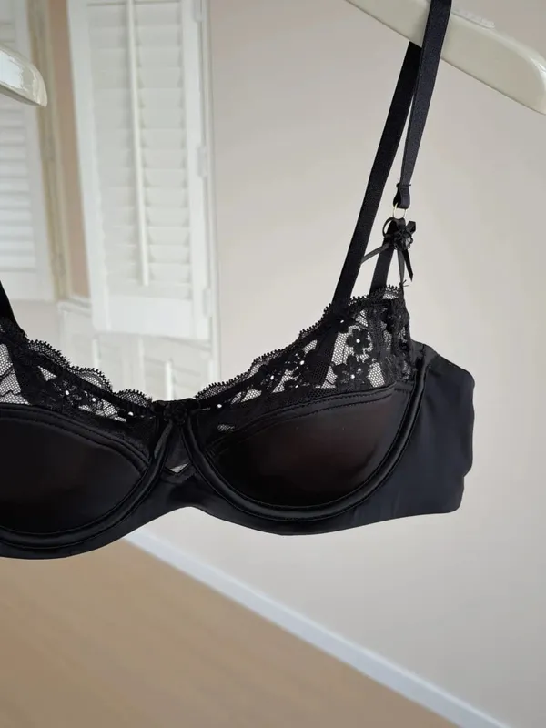 Red Lace Satin Bra Set Half Cup Thin Push‑Up Less Show Big Chest Sexy French Lingerie Women Underwear 32‑38 — image 8