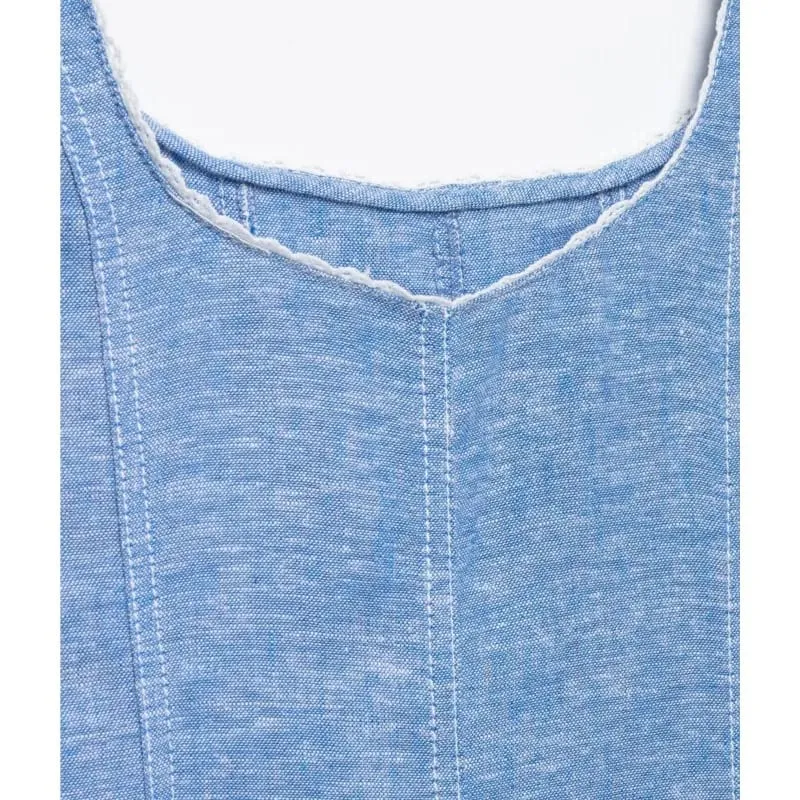 Women's Lace Trim Dress Summer New Square Collar Wide Strap Sleeveless Midi Dress Fashion Casual Female Daily Commute Dresses