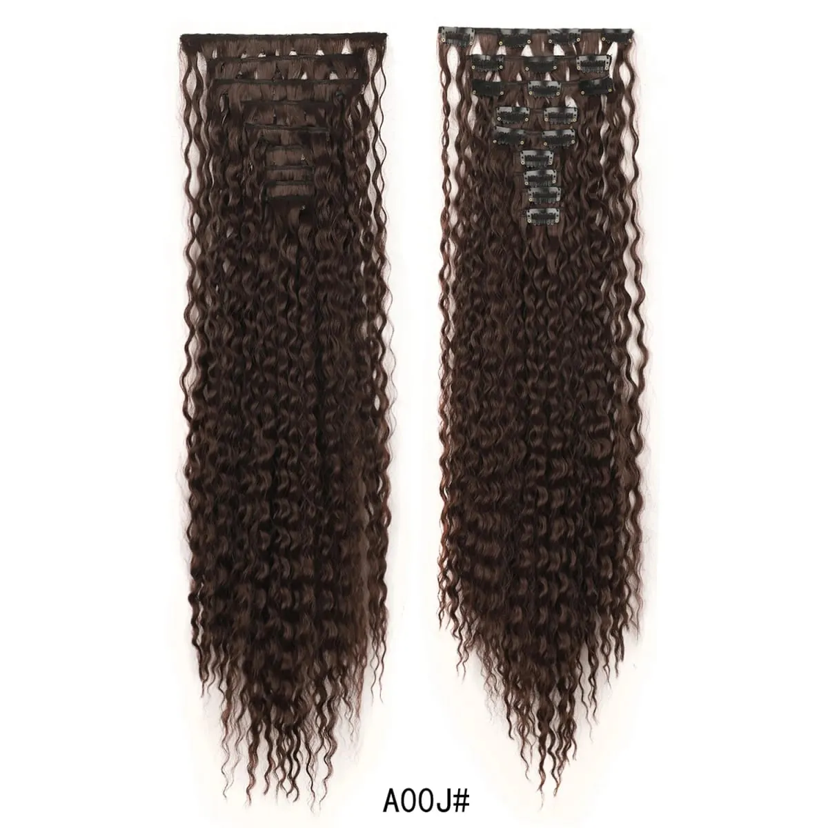 Jeedou Deep Wavy Curly Hair 9Pcs Set Clip-in Hair Extensions Hairpieces with 18 Clips Brown Color Synthetic Hair For Women