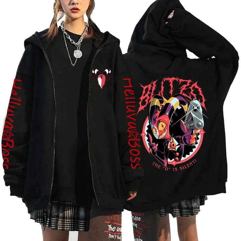 Helluva Boss Print Hooded Zipper Lalaki Babae Kaswal Fashion Taglagas Taglamig Warm Vintage Long Sleeve Tops Fleece Zip-Up Sweatshirt — image 2