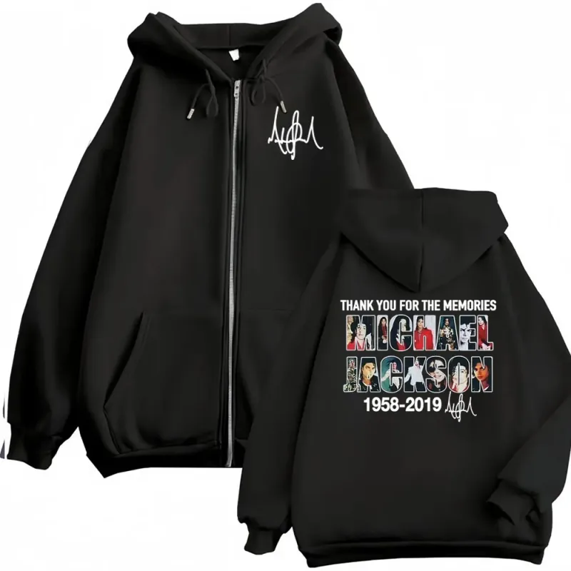 Michael Jackson Thank You for The Memories Zipper Hoodies Men Women Harajuku Fashion Sweatshirt Coats Oversized Zip Up Pullovers