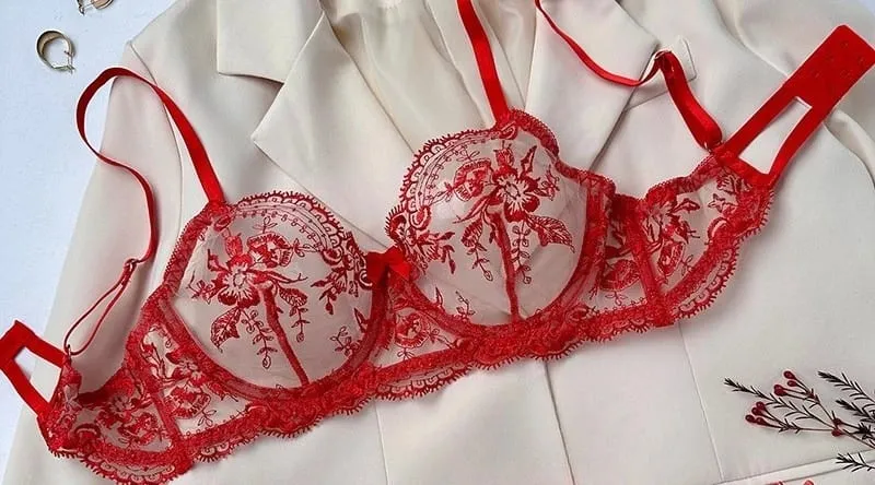 Conjunto Lencería Bordado Floral Transparente Aro Rejilla Copa Fina Sujetador Push Up Estilo Puro Deseo Ropa Interior Mujer S-XL — image 17