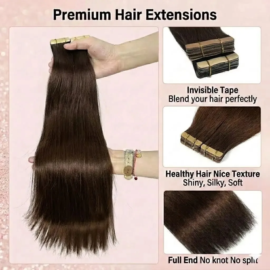 Tape In Hair Extensions Straight 100% Human Hair 16A 50 300G Color Adhesive Replaceable Seamless Skin Weft brown Tape 21 pcs For Women — image 5