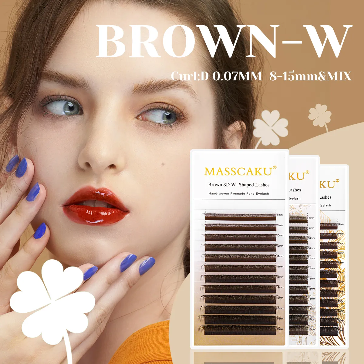 Brązowe przedłużanie rzęs 3D/4D/5D w kształcie litery W 8-15mm długość mieszana ręcznie tkane gotowe wentylatory objętościowe produkty do makijażu rzęs — image 3