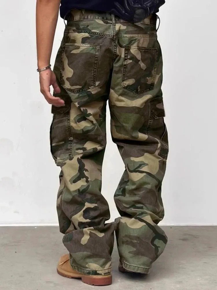 Men's Spring Fashion Casual Jeans Streetwear Camouflage Cargo Pants Distressed Ripped Wide Leg Trendy Daily Wear Loose Trousers — image 2