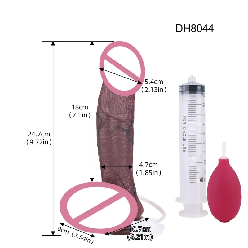 Silicone Lifelike Double Layers Ejaculating Penis Squirting Long Dildo With Sucker Anal Sex Toys Para sa Lalaki Babae Masturbator — image 21