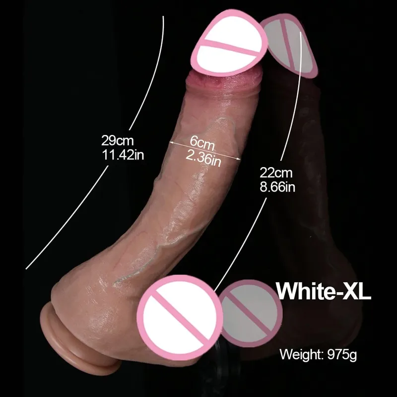 XXL Wihte Silicone Realistic Dildo Soft Dick Suction Cup Penis Anal Sex Toys Women G-spot Stimulator with Curved Shaft and Ball — image 10
