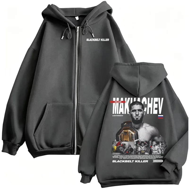 Islam Makhachev Blackbelt Killer Zip Up Hoodies Men Women Fashion Violence Aesthetic Sweatshirt Jacket High Quality Zipper Coats