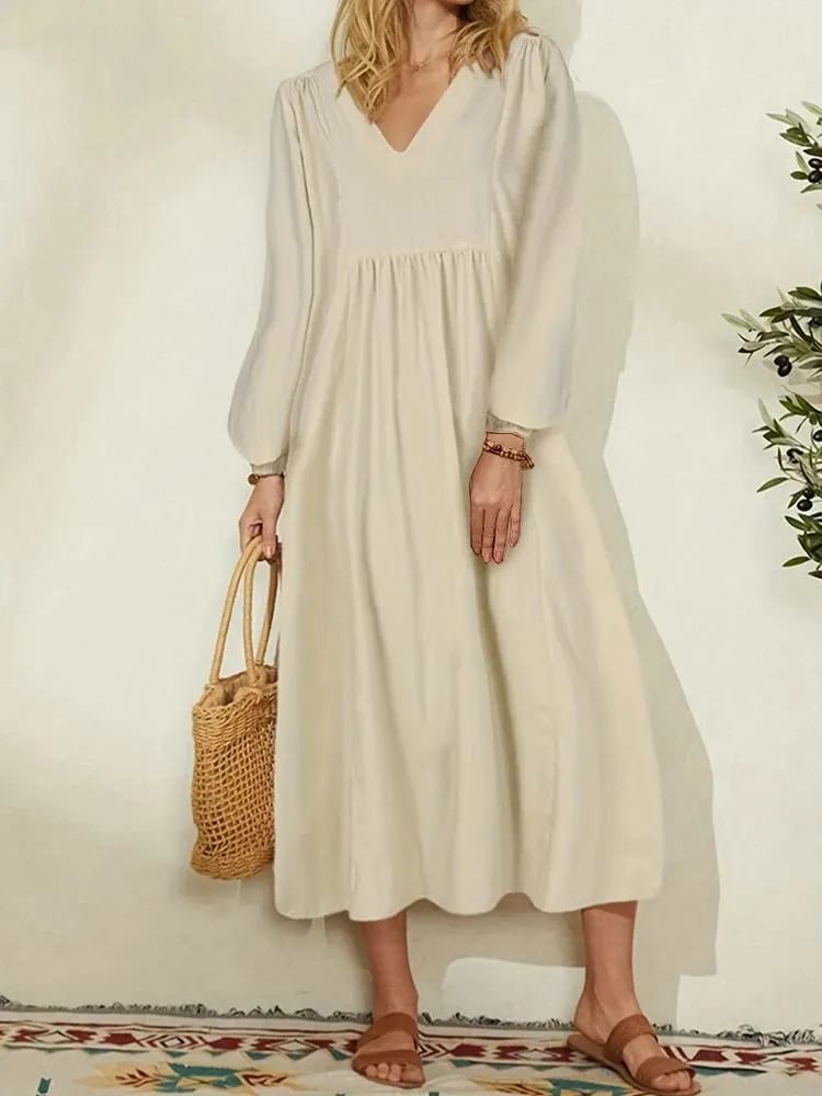Spring/Summer New Arrivals Women's Cotton-Linen Blend Loose Bell-Sleeve Dress Casual Elegance for Everyday Wear