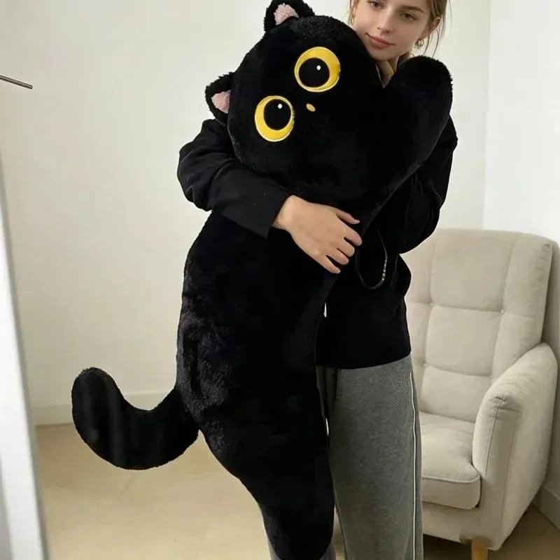 Black Cat Plush Long Pillow Bed Sleeping Pillow Dormitory Leg Clamp Cushion Sofa Stuffed Cat Doll Home Living Room Soft Pillow — image 2