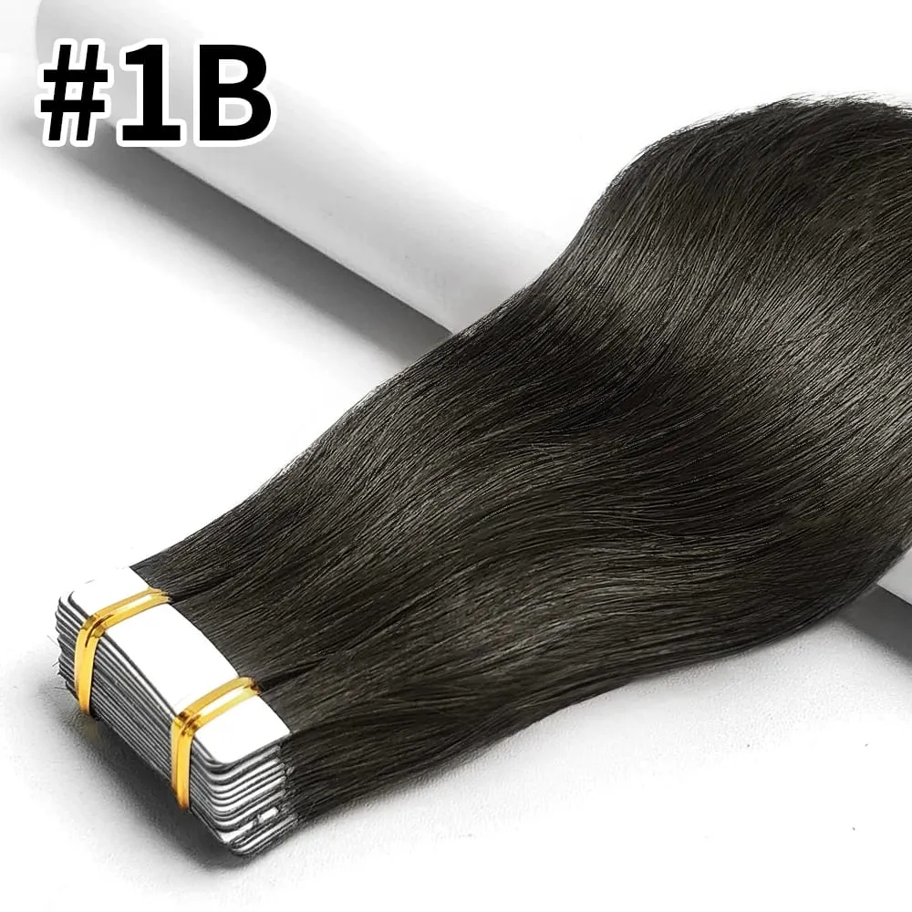 26 Inch Straight Tape In Hair Extensions Brazilian 100% Human Hair Natural Black Adhesive Invisible Glue Replaceable Seamless Tape Ins 20pcs/50g — image 1