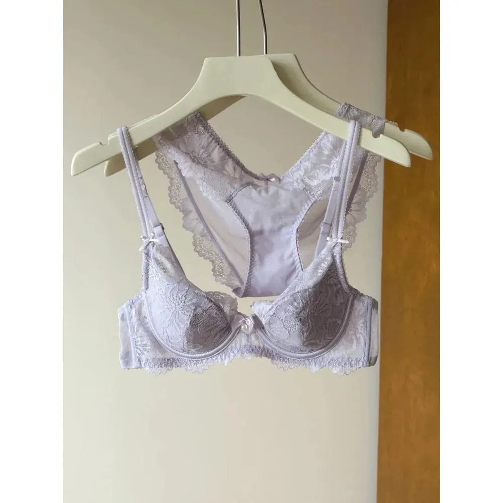 Lila Spets BH Dam Fransk Sexig Broderi Mjuk Bygel Minimizer Push Up Anti Sagging Underkläder BH 32‑38 — image 2